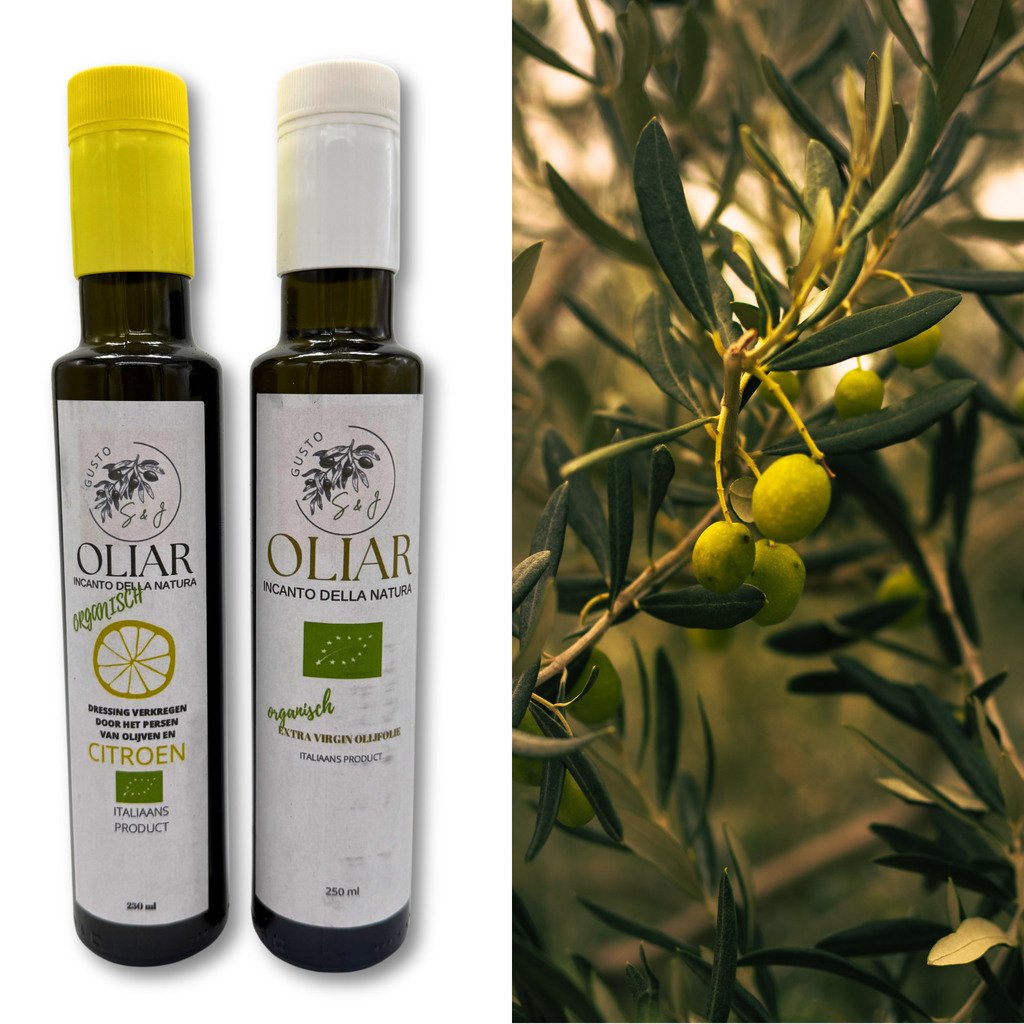 Italiaanse Olijfolie Geschenkpakket Naturel en Citroen (2x250ml). Proefpakket EVOO uit Umbrië, ideaal voor koken en salades.