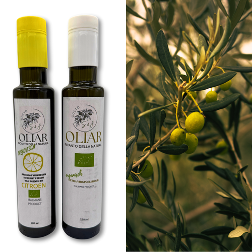 Italiaanse Olijfolie Geschenkpakket Naturel en Citroen (2x250ml). Proefpakket EVOO uit Umbrië, ideaal voor koken en salades.
